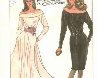 80s Off the Shoulder Dress |  Straight or Circular Skirt | Easy Simplicity 8348 Size 12 Bust 34 uncut