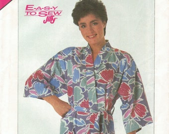 80s Short Kimono Robe | Wrap Beach Cover Up |  Wide Loose Sleeves | Easy-to-Sew Jiffy® Simplicity 0017 Size Petite S M L 6 - 20 uncut