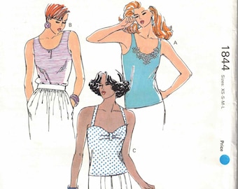 80s Sleeveless Tops | Crossback Straps, Tank Top, Stretch Knits | Kwik Sew 1844 Misses Size XS S M L Bust 31.5 - 4.5"