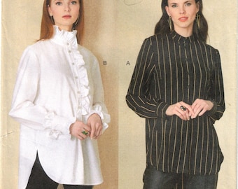 Loose Long Sleeved Shirt Tunic | Ruffles Shaped Hemline | Easy Vogue 1823 8 10 12 14  16 Uncut