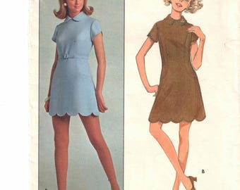 60s Scalloped Hem Mini Dress | Butterick 5345 Size 9  Bust 32
