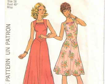 70s Fit & Flare Maxi Dress + Knee Length | Square Cowl Neckline Shaped Waist | Simplicity 6882 Size 18 Bust 40