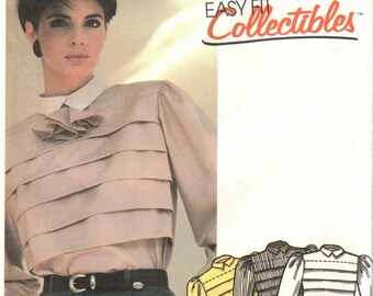 80s Horizontal Tucked Blouse + Jabot Tie | Back Button | McCalls 2072 Size 6 Bust 30.5 uncut