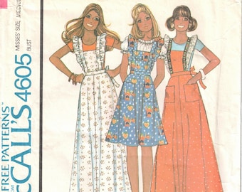 70s Pinafore Apron | Above Knee, Maxi, Above Ankle | McCalls 4605 Size Medium Bust 36 38 uncut