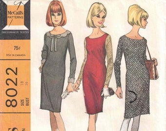 60s Semi Fitted Basic Dress with Variations | French Darts | McCalls 8022 Size 18 Bust 38