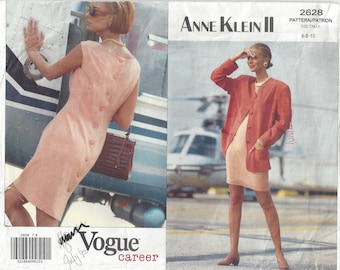 May include: A sewing pattern for a dress and jacket. The pattern is for sizes 6-8-10 and is from the Anne Klein II collection. The pattern is called "Vogue Career".