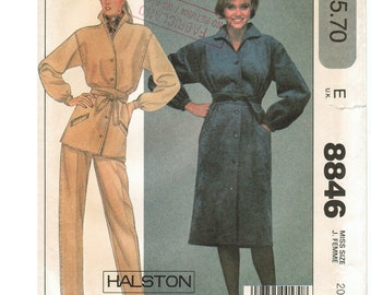 80s Halston Shirtdress + Tunic + Pants  + Shaped Tie Belt | Casual Pantsuit | McCalls 8846 Size 20 Bust 42 uncut