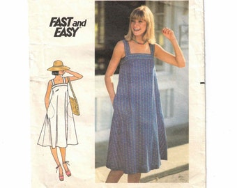 70s Flared Tent Sundress | Shoulder Straps, Pockets | Butterick 5370 Misses Size 14 Bust 36