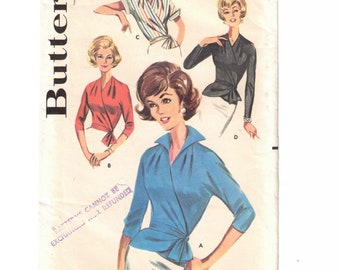 60s Wrap Around Blouse | Short, 3/4 or Long Sleeves, Peplum, Side Tie | Butterick 2149 Size 18 Bust 38