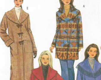 Large Collar Jacket + Coat | Loose, Wide Collar, Fleece, Unlined, Patch Pockets, Fringe | McCalls 4670 Plus Size L XL 16 18 20 22