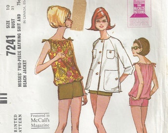 60s Two Piece Swimsuit + Beach Jacket Raglan Sleeves | McCalls 7241 Misses Size 10 Bust 31