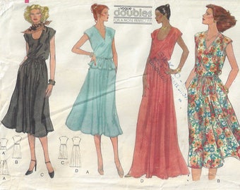 90s Drawstring Dress + Skirt + Top | V Neck Cap Sleeves | Evening Length | Easy Vogue 7053 Size 10 12