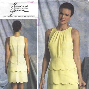 Tiered Skirt Dress | Mark & James Vogue American Designer 1398 |Pleated Neckline Exposed Zipper | Sizes 6 8 10 12 14