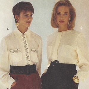 90s Long Sleeved Blouses | Shoulder Pads Concealed Placket | Busy Woman's Sewing Pattern Nancy Zeiman McCalls 5519 Size 12 14 Bust 34 36