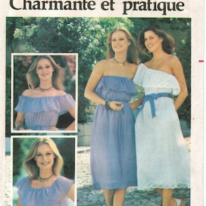 Jaren 70 off-shoulder boerenjurk | Ruche halslijn | Boho-festivaljurk |  Butterick 5455 Mist medium 12 14 Buste 34 36