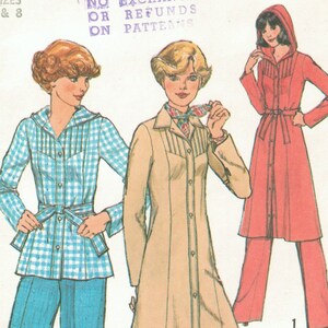 70s Hooded Shirt Dress + Wide Leg Pants + Long Top | Front Tie, Tucked Yoke, Shaped Waist | Simplicity 8113 Misses Size 6 8 Bust 30.5 31.5