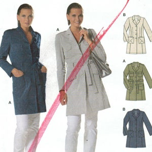Trench Coat | Semi fitted Above Knee Lined Shoulder Pads | with or without Fabric Belt | Burda 7786 Misses Size 10 12 14 16 18 20 22 Plus