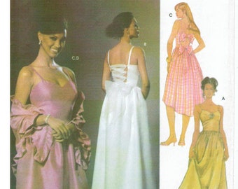 Prom Evening Dress | Lace Up, Open Back, Spaghetti Straps, Longer Back, Fitted Bodice | Simplicity 5045 Misses Sizes 4 6 8 10