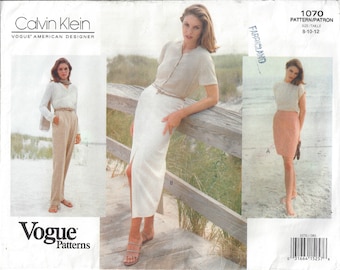 Tapered Skirt Années 90 Calvin Klein Lined | Contour de la taille sans ceinture | Pantalon plissé taille haute | Vogue 1070 Taille 8 10 12 Créateur américain