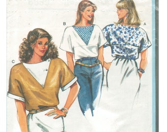 80s Short Dolman Sleeve Top  | Front V Insert Opening | Burda 6899 Bust 31 - 40" uncut