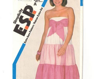 80s Strapless Summer Dress | Elastic Top Edge | Simplicity 5972 Size 10 12 14 bust 32 34 36 uncut