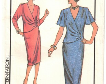 80s Fitted Evening Dress | Formal, Waist Ruching Detail, Cross Over Front | Style 4607 Size 12 Bust 34 uncut
