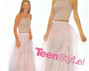 90s Tulle Maxi Skirt & Spaghetti Strap Knit Top | Ankle Length, Flared | Butterick 5955 Juniors 1/2 - 9/10 or 9/10 - 13/14 Bust 32.5 - 39.5