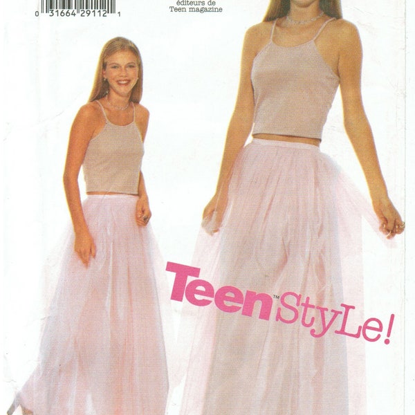 90s Tulle Maxi Skirt & Spaghetti Strap Knit Top | Ankle Length, Flared | Butterick 5955 Juniors 1/2 - 9/10 or 9/10 - 13/14 Bust 32.5 - 39.5