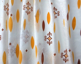 1960's 1970's Semi-Sheer Fabric Geometric Motif Mustard Yellow Brown on White Vintage  Door Curtain Fabric Lightweight Retro Kitchen Curtain
