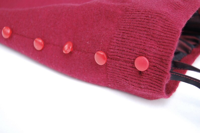 Dark Red Felted Wool Christmas Stocking Upcycled Sweater Simple Unusual Large Taffeta-Lined Button-Trimmed Cottage Decor Hipster Minimalist