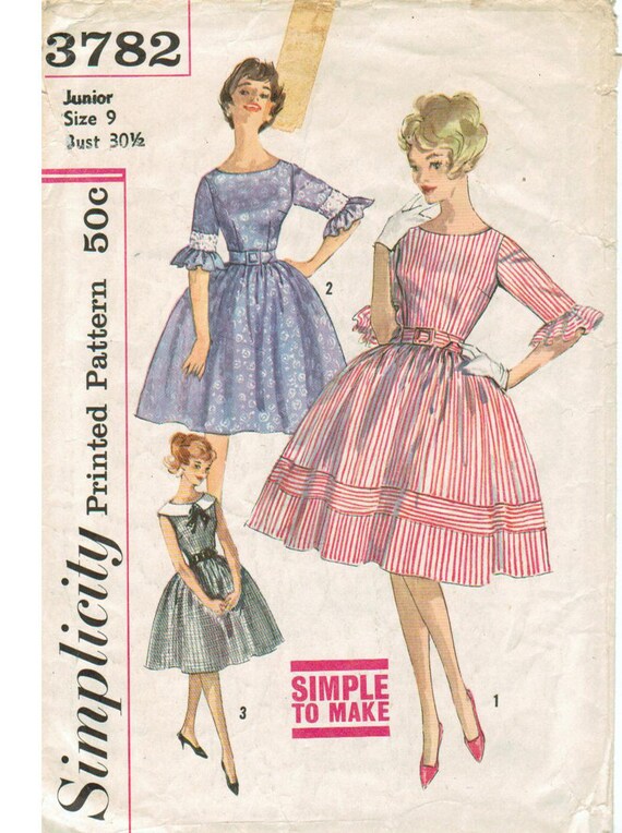 50s Party Dress | Fitted Bodice, Full Skirt | Belt | Simple to Make | Simplicity 3782 Junior Size 9 Bust 30.5 Vintage Sewing Pattern - Etsy 50s Party Dress | Fitted Bodice, Full Skirt | Belt | Simple to Make | Simplicity 3782 Junior Size 9 Bust 30.5 Vintage Sewing Pattern - Etsy