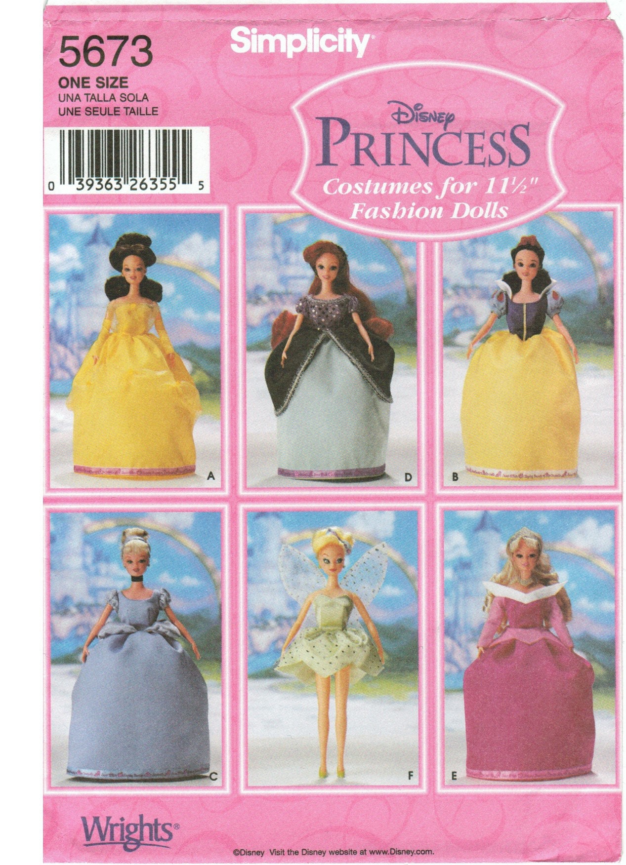 Cinderella Snow White Sleeping Beauty Belle Ariel Tinkerbelle Simplicity 5673  11 12 Fashion Doll Costumes