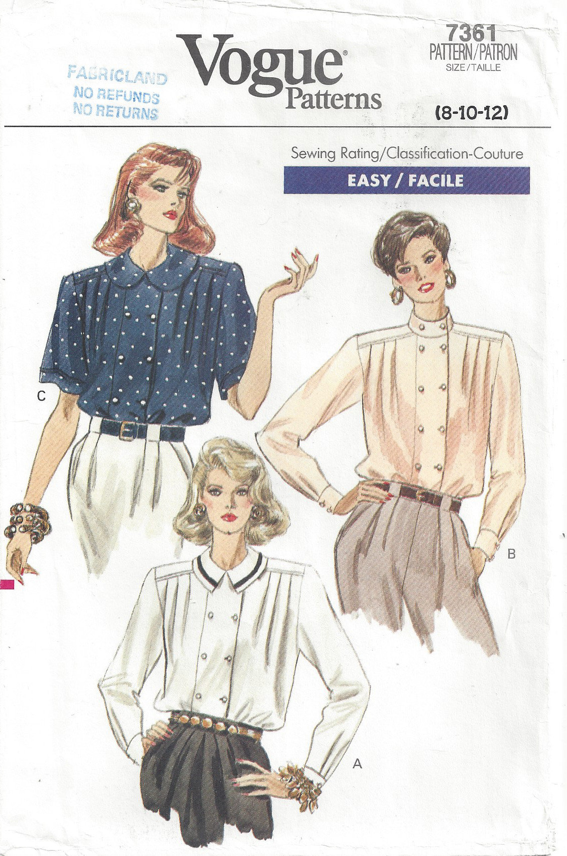 Vogue 7409 Blouses in Three Styles Size 8..10..12 UNCUT