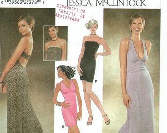 Knit Halter Evening Prom Dress | Strapless, Plunging V Neckline Short Maxi |  Jessica McClintock | Simplicity 9973 Size 3/4 5/6 7/8 9/10 un