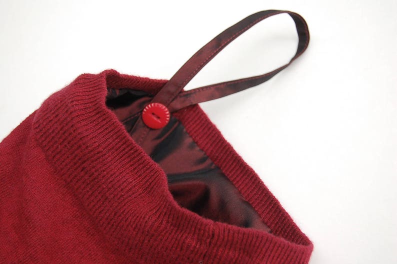 Dark Red Felted Wool Christmas Stocking Upcycled Sweater Simple Unusual Large Taffeta-Lined Button-Trimmed Cottage Decor Hipster Minimalist