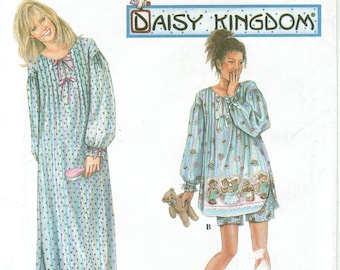 90s Pullover Nightgown + Short Pyjamas | Pleats, Long Full Elasticized Sleeves | Simplicity 7931 Sizes XS S M Bust 32 - 42 uncut
