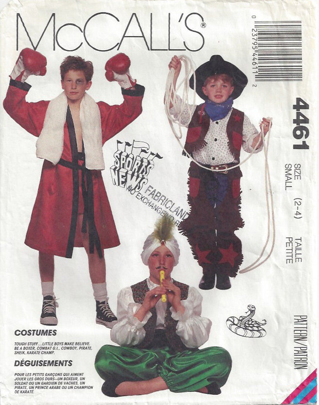 Children's Costume Patterns Pirate Boxer Cowboy Commando Karate Kid