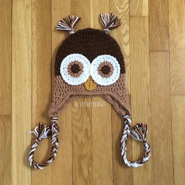 Hand Crocheted Owl Hat- Brown/Tan