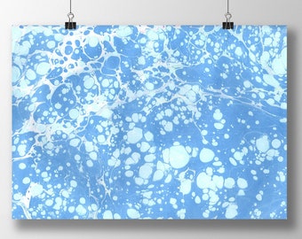 Printed Marbled Paper - Raindrops in the Pond - Sky Blue and White - Original Dutch Paper Marbling / Suminagashi / Ebru - Sizes A4, A3 & A3+