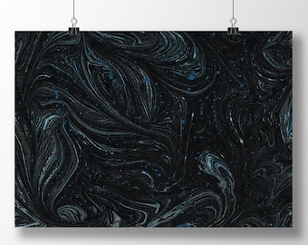 Printed Marbled Paper - Cosmos - Black Outer Space and Galaxy - Original Dutch Paper Marbling / Suminagashi / Ebru - Sizes A4, A3 & A3+