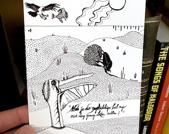 Postcard - Les Chants de Maldoror (The Songs of Maldoror) #5 - 'Wretched ball', 2014 - Hand-Drawn Black and White Artwork