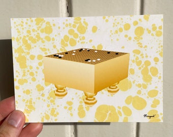 Postcard - Goban with Marbled Background - Baduk, Weiqi, Go Game - Ke Jie 9p versus Mi Yuting 9p