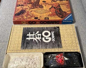 1979 Ravensburger Go + Gobang Set, Vintage tysk Baduk/Weiqi/Go lekutrustning, 19x19 vikbar bräda