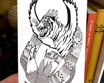 Postcard - Les Chants de Maldoror (The Songs of Maldoror) #4 - 'Maldoror versus Hope', 2014 - Hand-Drawn Black and White Artwork