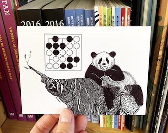 Postcard - Panda, 5x5 Seki - Baduk, Weiqi, Go Game