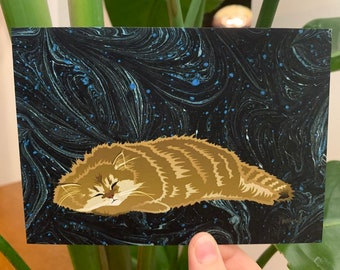 Sleeping Cat Postcard – British Longhair, Hand-Drawn Art