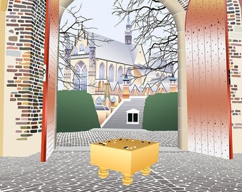 Poster - Dutch Go Open 2023 - Baduk, Weiqi, Go Game - Go Board at Burcht van Leiden & Hooglandse Kerk - Art Print in Sizes A4 and A3