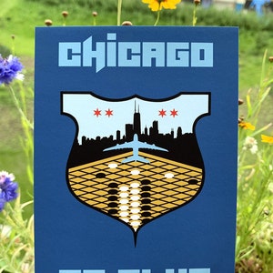 Carte postale - Chicago Midway Go Club - Baduk, Weiqi, jeu de go - L'avion décolle du plateau de go tandis que l'échelle se libère