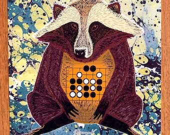 Poster - The Raccoon Dog Drums His Belly - Baduk, Weiqi, Go Game - Tesuji - Art Print in Sizes A4, A3 and A3+