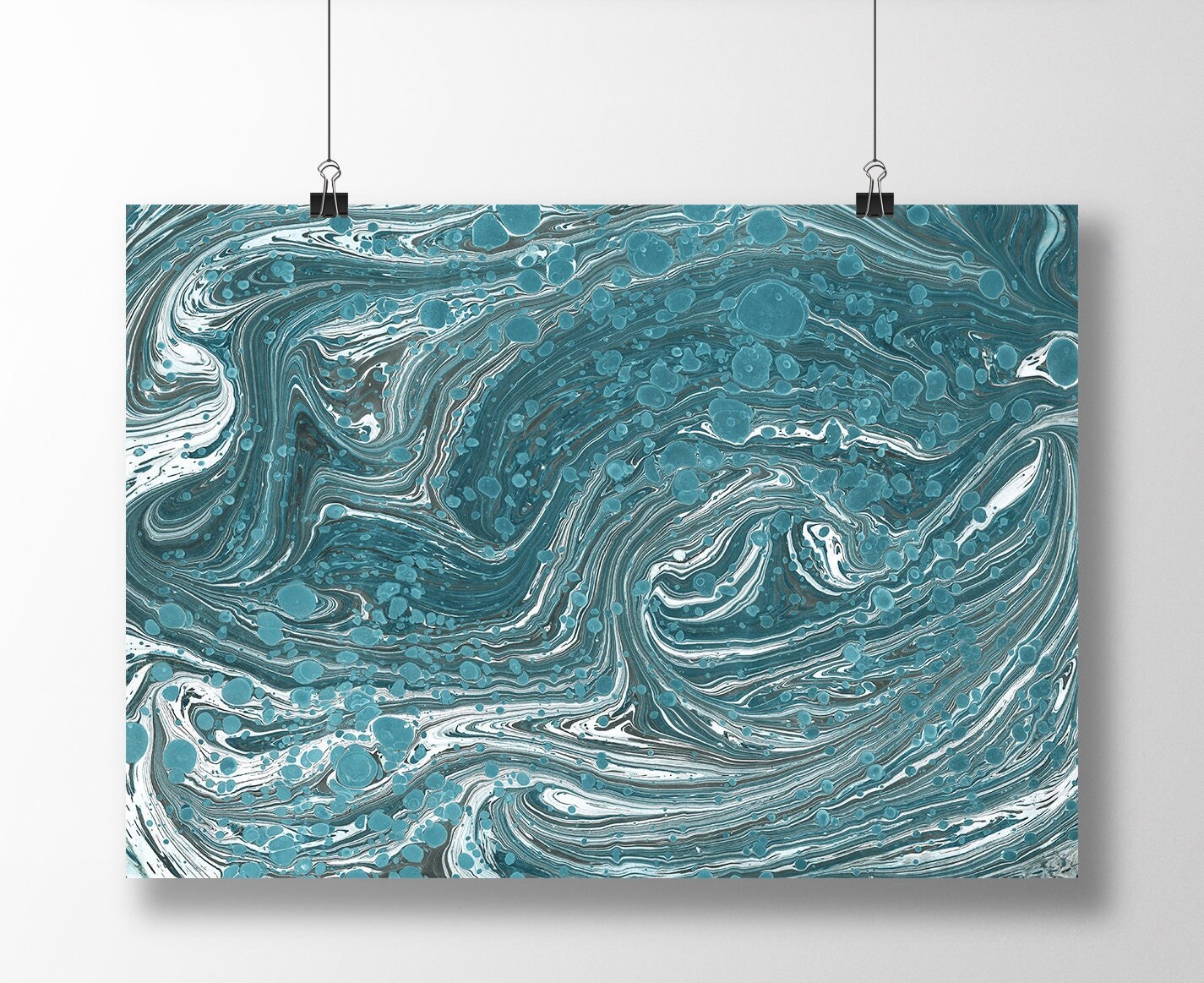 Blue Gray Black Marble Transparent Veins Modern Abstract Art
